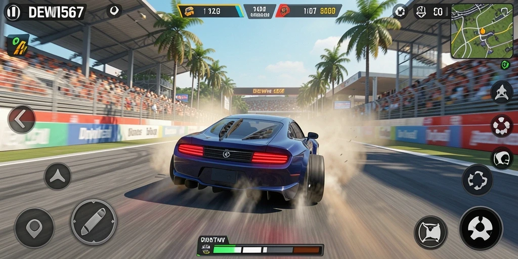 Gameplay utama DEWI567 menunjukkan aksi balapan yang mendebarkan.